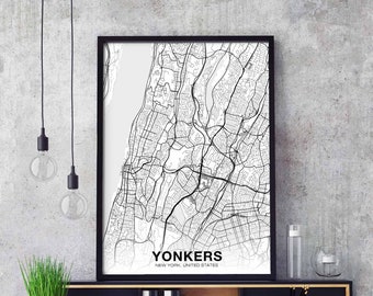 YONKERS New York NY usa map poster black white wall decor design modern motto scandinavian minimal nordic housewarming travel bedroom