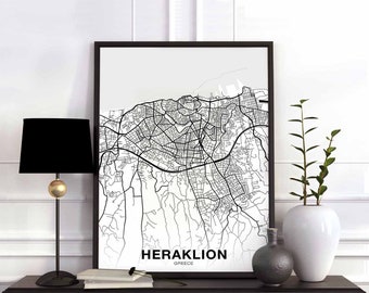 HERAKLION  Greece map poster black white Hometown City Print Modern Home Decor Office Decoration Wall Art Dorm Bedroom Gift