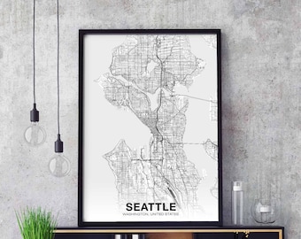SEATTLE Washington WA USA map poster black white Hometown City Print Modern Home Decor Office Decoration Wall Art Dorm Bedroom Gift