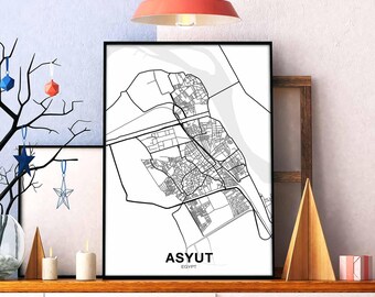 ASYUT Egypt map poster black white Hometown City Print Modern Home Decor Office Decoration Wall Art Dorm Bedroom Gift