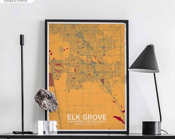 ELK GROVE Illinois USA map poster black white Hometown City Print Modern Home Decor Office Decoration Wall Art Dorm Bedroom Gift