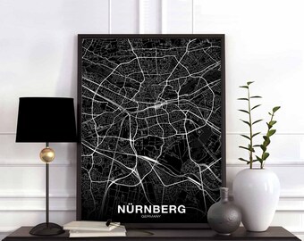 NÜRNBERG Germany map poster black white Hometown City Print Modern Home Decor Office Decoration Wall Art Dorm Bedroom Gift