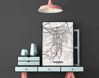 THEBES Greece map poster black white Hometown City Print Modern Home Decor Office Decoration Wall Art Dorm Bedroom Gift