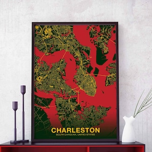 Póster de mapa de CHARLESTON Carolina del Sur SC EE. UU., ciudad natal, impresión a color, decoración moderna para el hogar, decoración de la oficina, arte de pared, dormitorio, regalo
