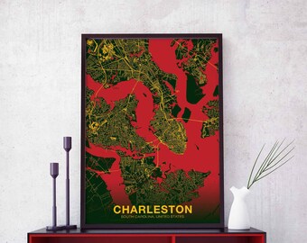 CHARLESTON South Carolina SC US map poster color Hometown City Print Modern Home Decor Office Decoration Wall Art Dorm Bedroom Gift