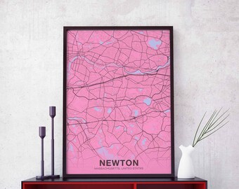 NEWTON Massachusetts MA US map poster color Hometown City Print Modern Home Decor Office Decoration Wall Art Dorm Bedroom Gift