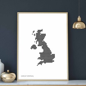 GREAT BRITAIN Landkarte Plakat schwarz-weiß mit Punkten, minimalistisch, modern, skandinavisch, schwarz weiß