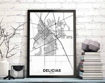 DELICIAS Mexico map poster Hometown City Print Modern Home Decor Office Decoration Wall Art Dorm Bedroom Gift