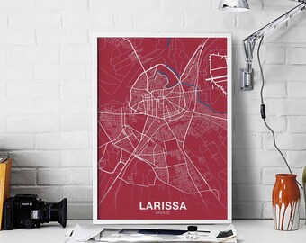 LARISSA Greece poster color Hometown City Print Modern Home Decor Office Decoration Wall Art Dorm Bedroom Gift
