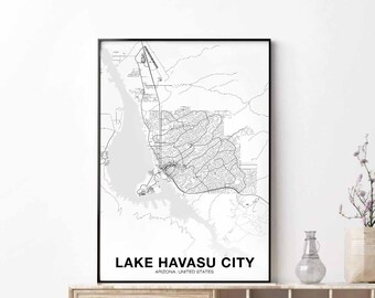 LAKE HAVASU CITY Arizona usa map poster black white Hometown City Print Modern Home Decor Office Decoration Wall Art Dorm Bedroom Gift