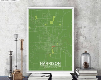 HARRISON Arkansas usa map poster black white Hometown City Print Modern Home Decor Office Decoration Wall Art Dorm Bedroom Gift