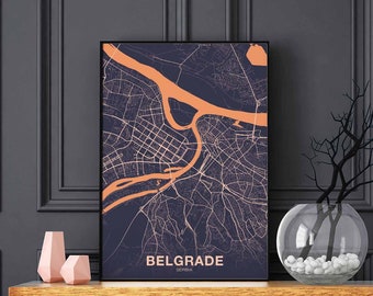 BELGRADE Serbia map poster color Hometown City Print Modern Home Decor Office Decoration Wall Art Dorm Bedroom Gift
