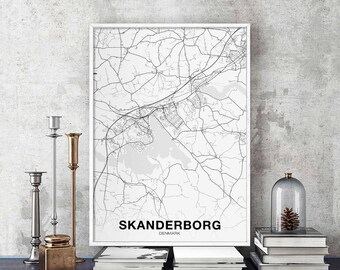 SKANDERBORG Denmark map poster Hometown City Print Modern Home Decor Office Decoration Wall Art Dorm Bedroom Gift