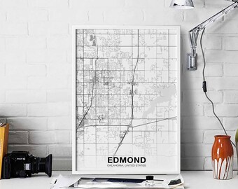EDMOND Oklahoma OK USA map poster black white Hometown City Print Modern Home Decor Office Decoration Wall Art Dorm Bedroom Gift