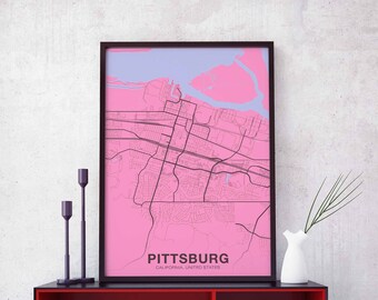 PITTSBURG California CA USA poster color Hometown City Print Modern Home Decor Office Decoration Wall Art Dorm Bedroom Gift