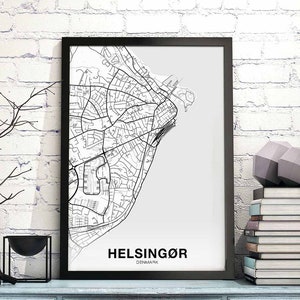 HELSINGOR Danemark carte affiche noir blanc ville natale ville impression moderne décor à la maison bureau décoration mur art dortoir chambre cadeau