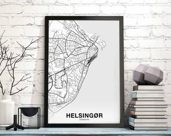 HELSINGOR Denmark map poster black white Hometown City Print Modern Home Decor Office Decoration Wall Art Dorm Bedroom Gift