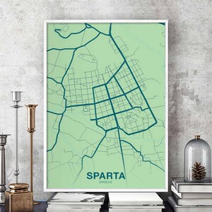 SPARTA Griechenland Karte Poster Farbe Heimatstadt Stadt Druck Moderne Wohnkultur Büro Dekoration Wand Kunst Wohnheim Schlafzimmer Geschenk