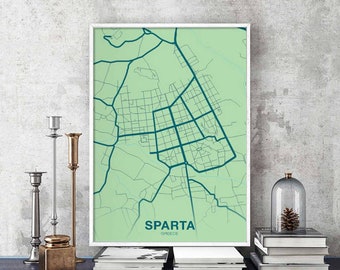 SPARTA Greece map poster color Hometown City Print Modern Home Decor Office Decoration Wall Art Dorm Bedroom Gift