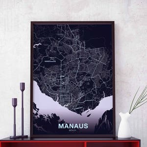 Póster con mapa de MANAUS, Brasil, ciudad natal, impresión a color, decoración moderna para el hogar, decoración de la oficina, arte de pared, dormitorio, regalo