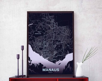 MANAUS Brazil map poster color Hometown City Print Modern Home Decor Office Decoration Wall Art Dorm Bedroom Gift