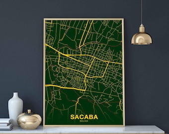 SACABA Bolivia map poster color Hometown City Print Modern Home Decor Office Decoration Wall Art Dorm Bedroom Gift