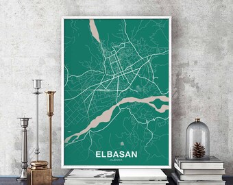 ELBASAN Albania poster color Hometown City Print Modern Home Decor Office Decoration Wall Art Dorm Bedroom Gift
