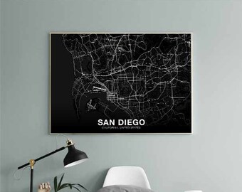 SAN DIEGO California CA usa map poster black white Hometown City Print Modern Home Decor Office Decoration Wall Art Dorm Bedroom Gift