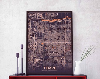TEMPE Arizona AZ USA poster color Hometown City Print Modern Home Decor Office Decoration Wall Art Dorm Bedroom Gift
