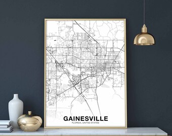 GAINESVILLE Florida FL USA map poster black white Hometown City Print Modern Home Decor Office Decoration Wall Art Dorm Bedroom Gift