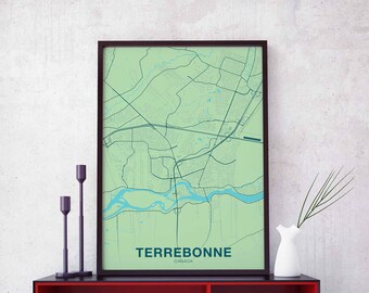 TERREBONNE Canada map poster color Hometown City Print Modern Home Decor Office Decoration Wall Art Dorm Bedroom Gift