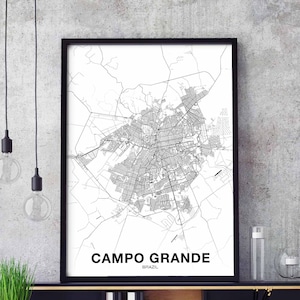 CAMPO GRANDE Brasilien Karte Poster schwarz weiß Heimatstadt Stadt Print Modernes Wohndekor Büro Dekoration Wand Kunst Wohnheim Schlafzimmer Geschenk