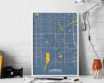 LARGO Florida FL USA map poster color Hometown City Print Modern Home Decor Office Decoration Wall Art Dorm Bedroom Gift