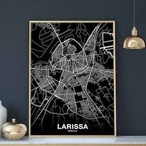 Póster de mapa de Grecia de LARISSA, en blanco y negro, impresión de ciudad natal, decoración moderna para el hogar, decoración de oficina, arte de pared, dormitorio, regalo