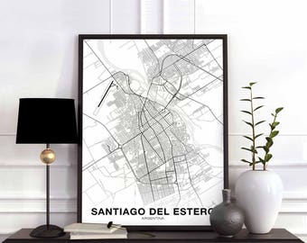 SANTIAGO DEL ESTERO Argentina map poster black white Hometown City Print Modern Home Decor Office Decoration Wall Art Dorm Bedroom Gift