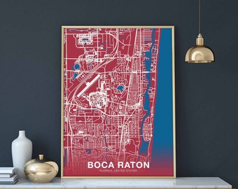 BOCA RATON Florida fl US map poster color Hometown City Print Modern Home Decor Office Decoration Wall Art Dorm Bedroom Gift