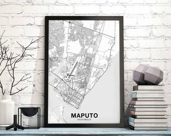 MAPUTO Mozambique map poster Hometown City Print Modern Home Decor Office Decoration Wall Art Dorm Bedroom Gift