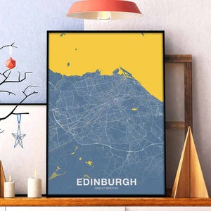 ÉDIMBOURG Grande-Bretagne GB ROYAUME-UNI carte couleur de l'affiche ville natale ville impression moderne décor à la maison bureau décoration mur art dortoir chambre cadeau
