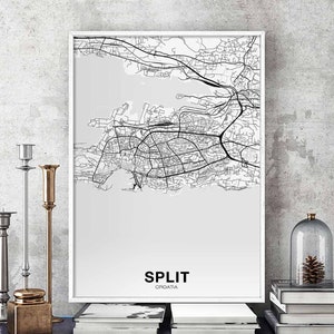 SPLIT Croatia map poster black white Hometown City Print Modern Home Decor Office Decoration Wall Art Dorm Bedroom Gift