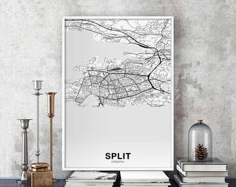 SPLIT Croatia map poster black white Hometown City Print Modern Home Decor Office Decoration Wall Art Dorm Bedroom Gift