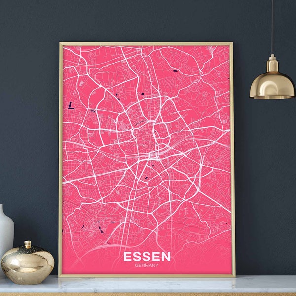 ESSEN Germany map poster color Hometown City Print Modern Home Decor Office Decoration Wall Art Dorm Bedroom Gift