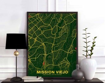 MISSION VIEJO California CA usa map poster color Hometown City Print Modern Home Decor Office Decoration Wall Art Dorm Bedroom Gift