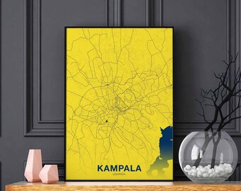 KAMPALA Uganda map poster color Hometown City Print Modern Home Decor Office Decoration Wall Art Dorm Bedroom Gift