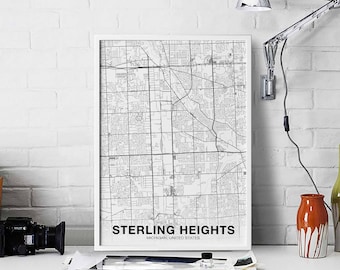 STERLING HEIGHTS Missouri MO us map poster black white Hometown City Print Modern Home Decor Office Decoration Wall Art Dorm Bedroom Gift