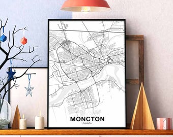 MONCTON Canada map poster Hometown City Print Modern Home Decor Office Decoration Wall Art Dorm Bedroom Gift