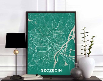SZCZECIN Poland map poster color Hometown City Print Modern Home Decor Office Decoration Wall Art Dorm Bedroom Gift