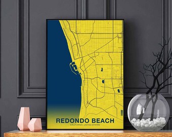 REDONDO BEACH California CA us map poster color Hometown City Print Modern Home Decor Office Decoration Wall Art Dorm Bedroom Gift