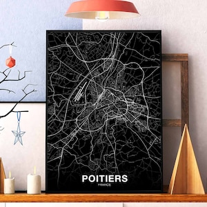 POITIERS France map poster Hometown City Print Modern Home Decor Office Decoration Wall Art Dorm Bedroom Gift