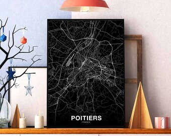 POITIERS France map poster Hometown City Print Modern Home Decor Office Decoration Wall Art Dorm Bedroom Gift