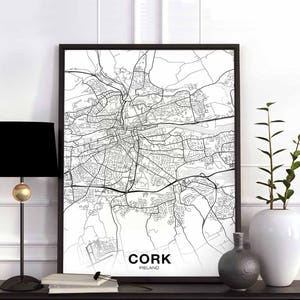 CORK Ierland kaart poster zwart wit Woonplaats Stad Print Modern Home Decor Kantoor Decoratie Wall Art Slaapzaal Slaapkamer Cadeau